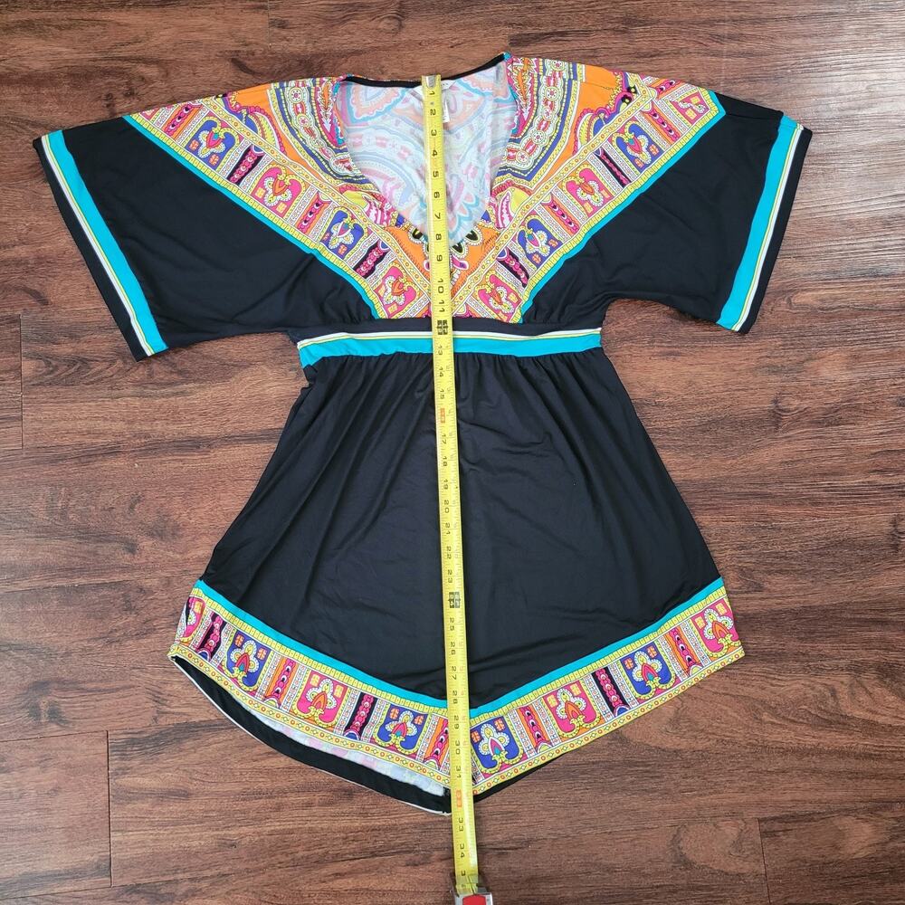 Trina Turk Size M Nepal Black Paisley Tunic Swim Cover up Mini Dress Luxury Pool - Picture 6 of 9